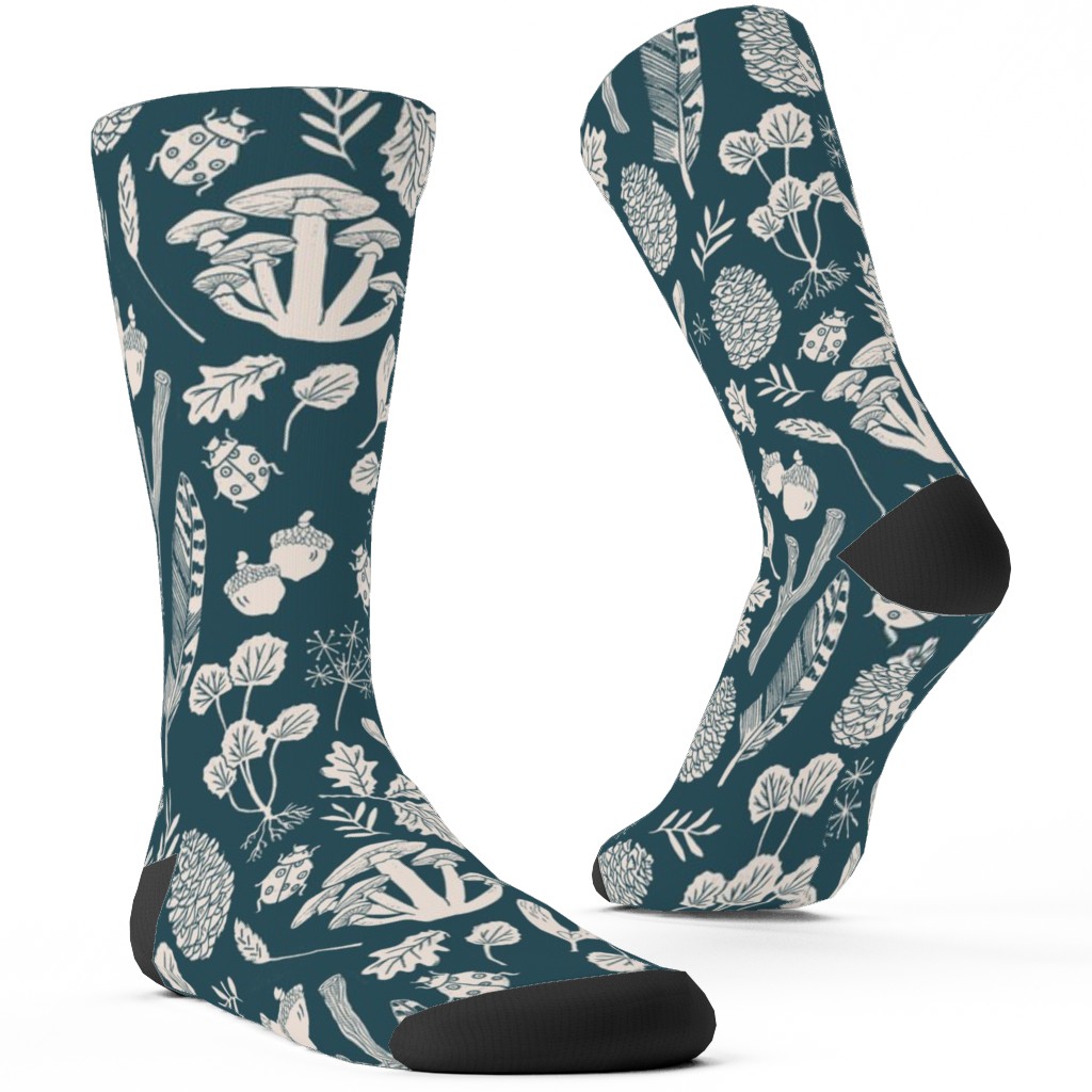 Nature Walk in Autumn - Blue and Cream Custom Socks, Blue, True Blue