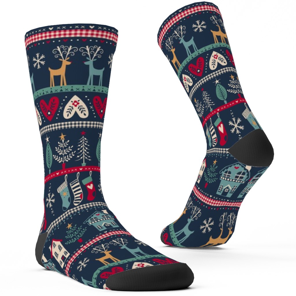 Vintage Nordic Christmas Custom Socks, Multicolor