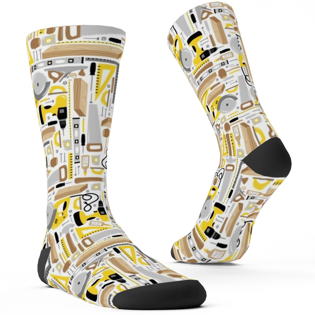 Measure Twice, Cut Once - Multicolor Custom Socks, Yellow, Classic Yellow