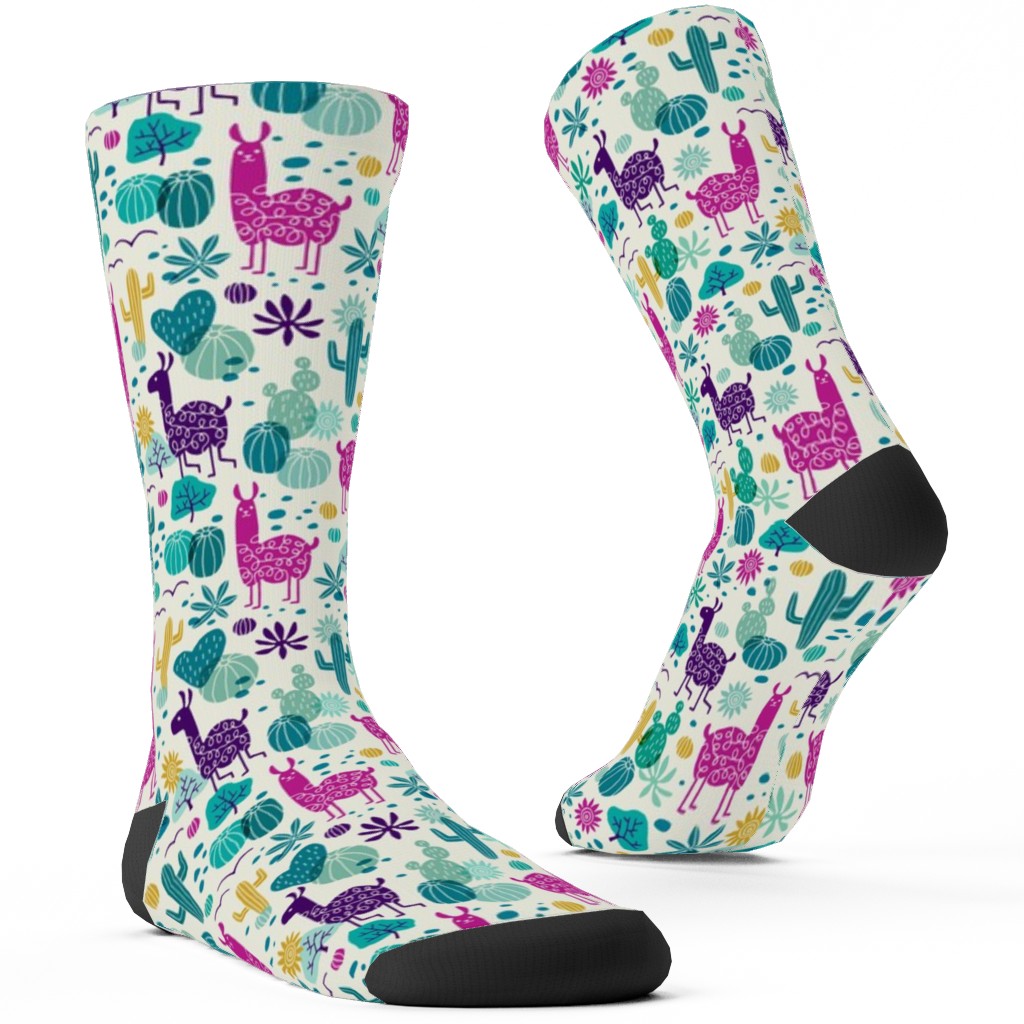 Llamas in the Desert - Multicolor Custom Socks, Multicolor