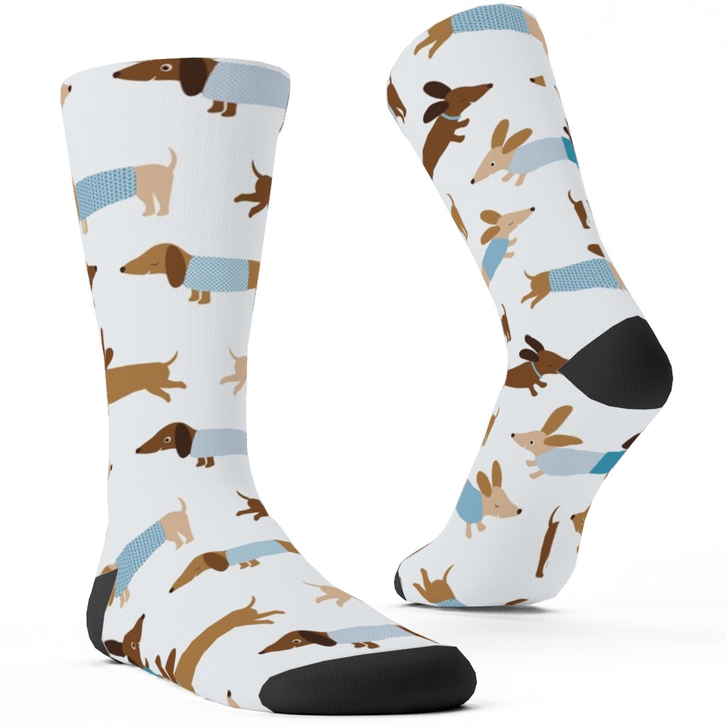 Daschunds Custom Socks, Multicolor, Cool Blue