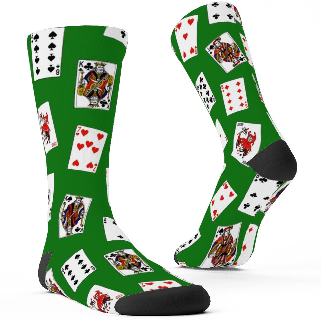 Scattered Playing Cards Custom Socks, Green