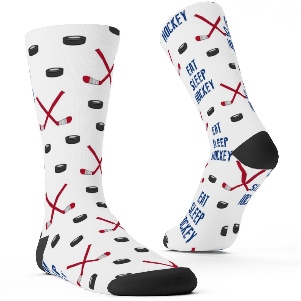 Eat Sleep Hockey - Red and Blue Custom Socks, Multicolor