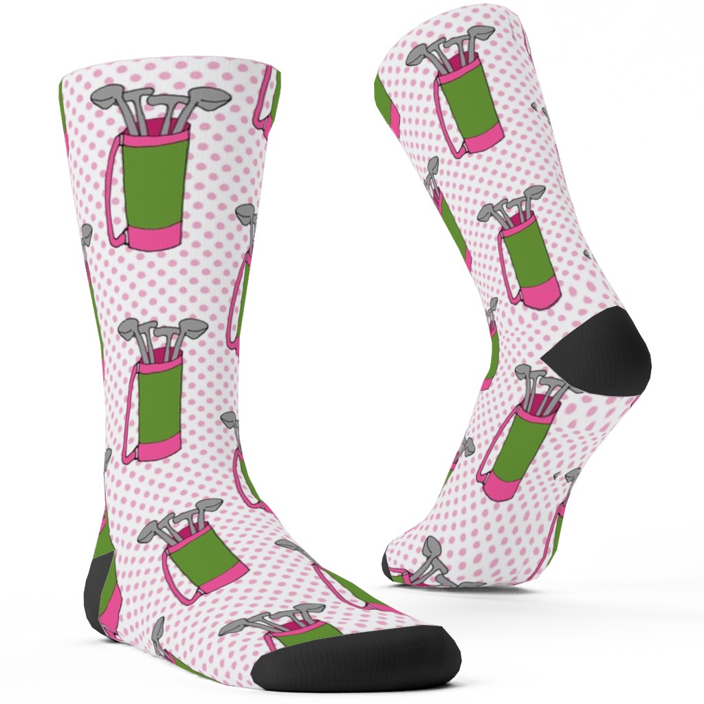 Golf Club Pattern - Green and Pink Custom Socks, Pink