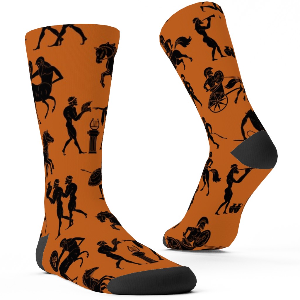 Greek Figures Custom Socks, Orange