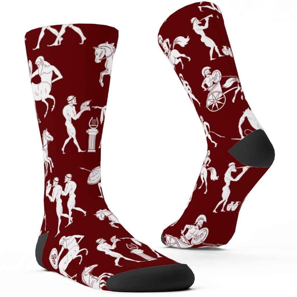 Greek Figures Custom Socks, Red, Marsala