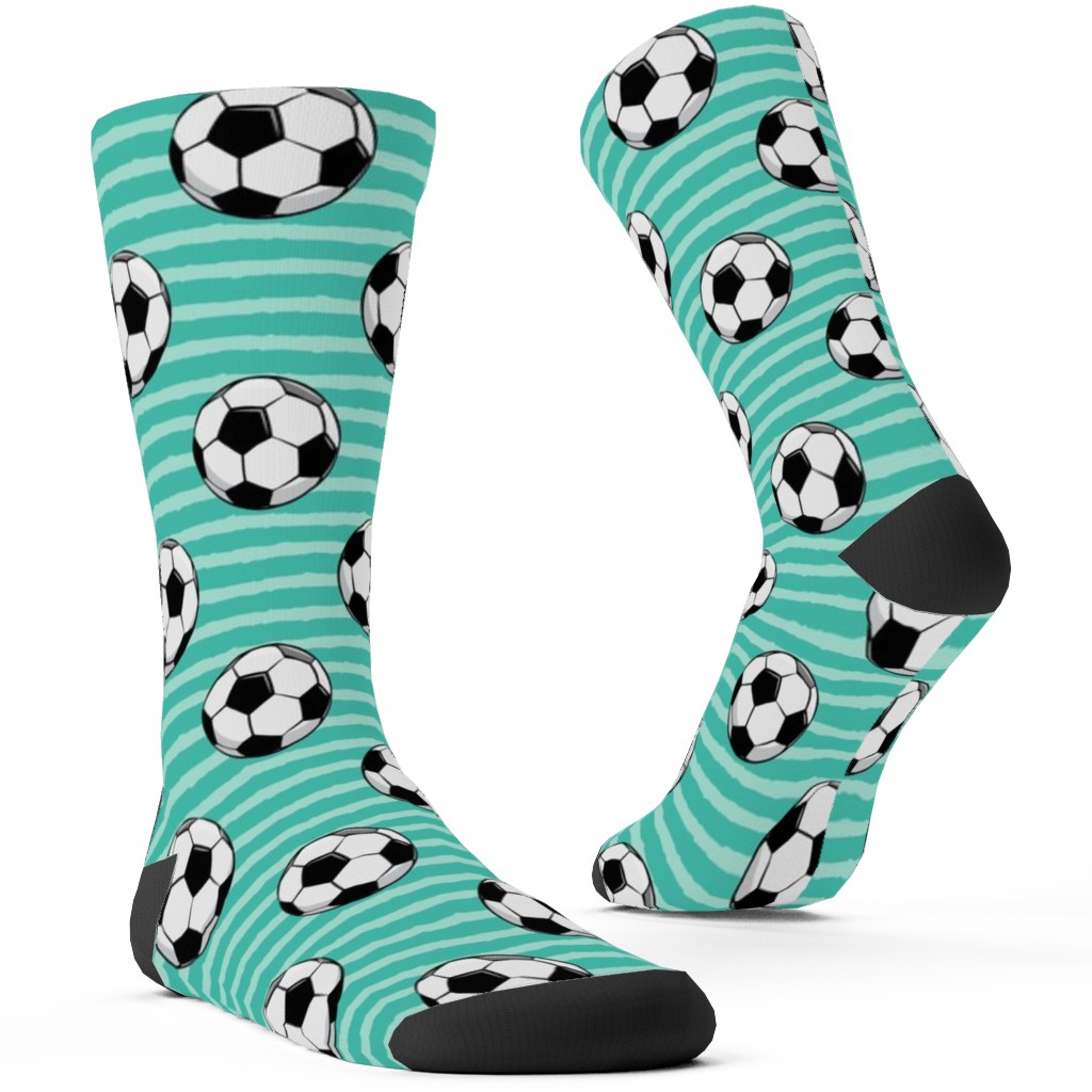 Soccer Balls Custom Socks, Green, Seafoam