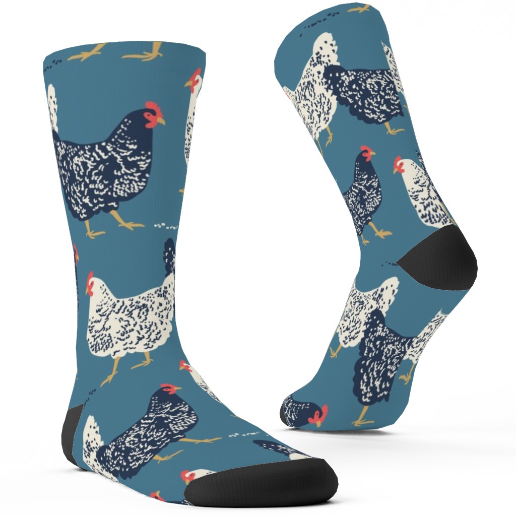 Farmhouse Chickens on Blue Custom Socks, Blue, True Blue