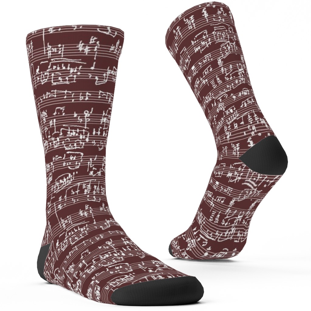 Handwritten Sheet Music Custom Socks, Red, Velvet