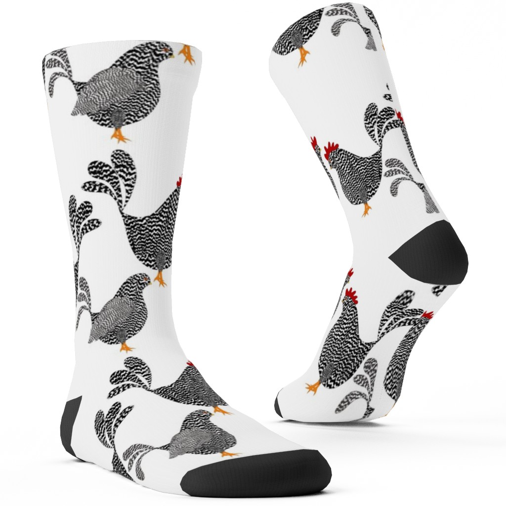 Chick Chick Chickens - Black and White Custom Socks, White, White