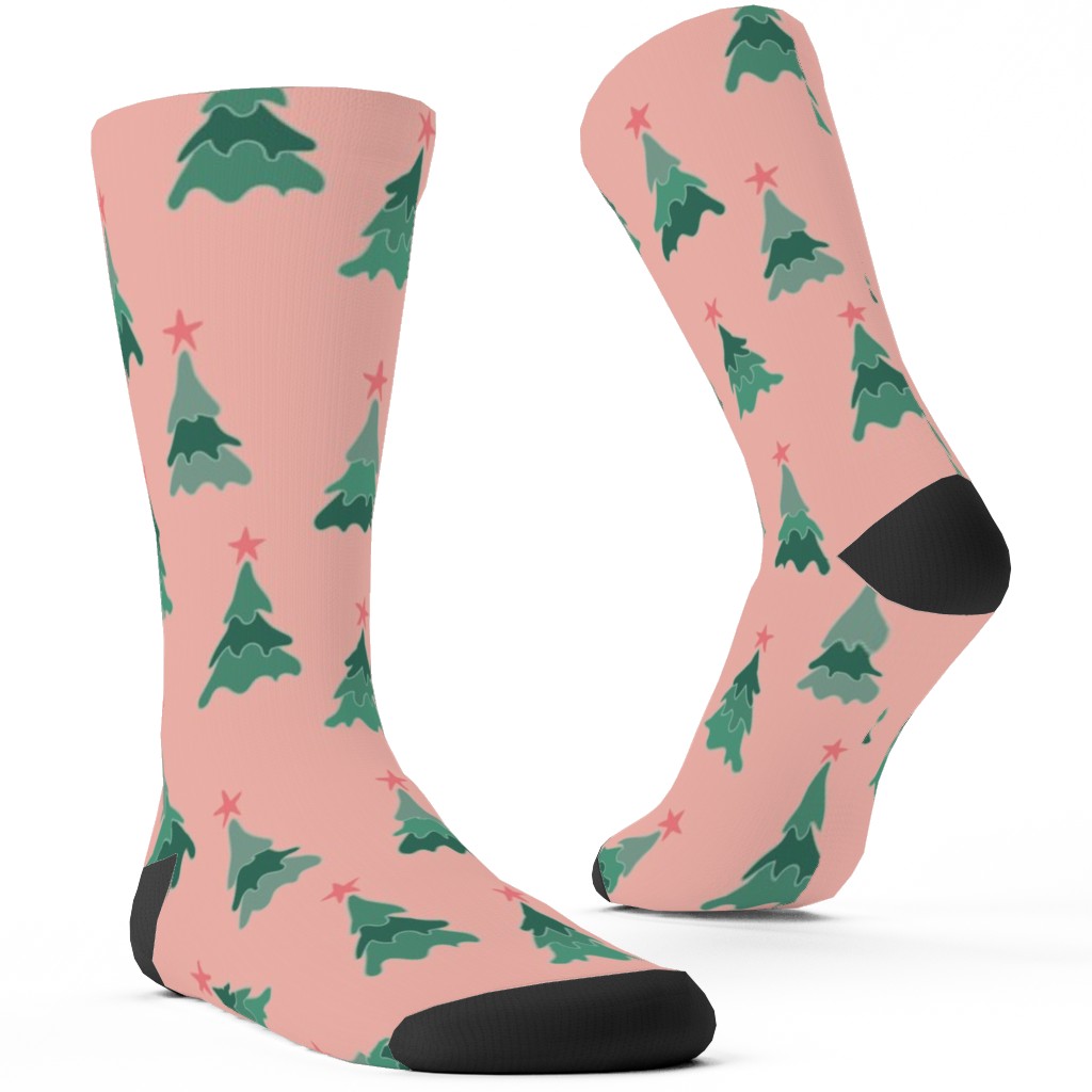 Modern Christmas Trees Custom Socks, Pink