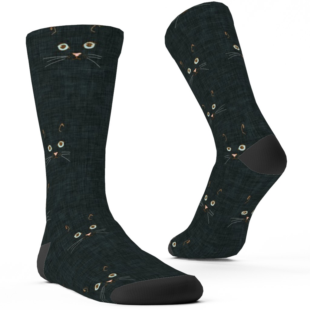 Cat Face - Black Custom Socks, Black