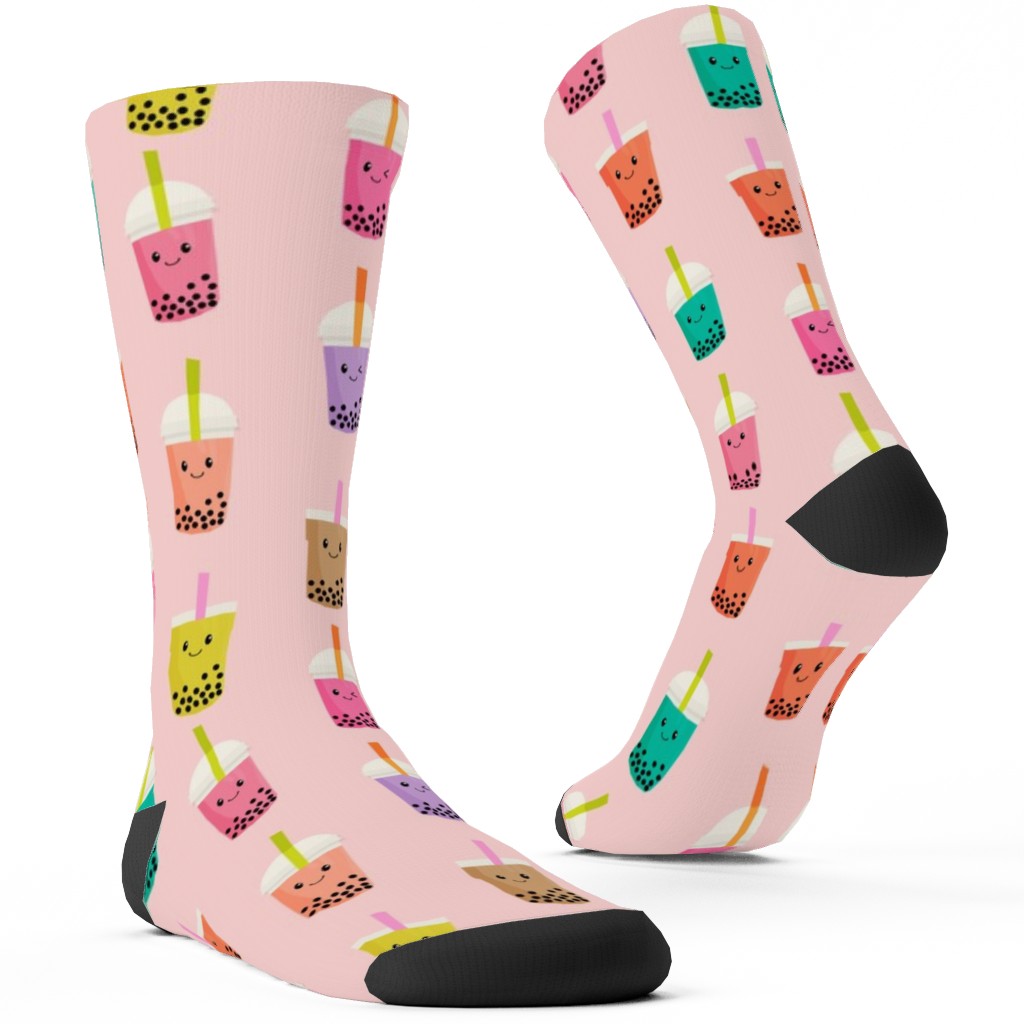 Boba Tea Custom Socks, Pink