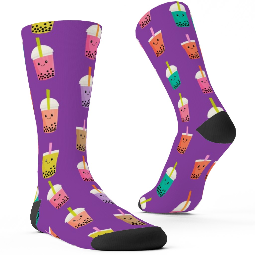 Boba Tea Custom Socks, Purple, Lupin