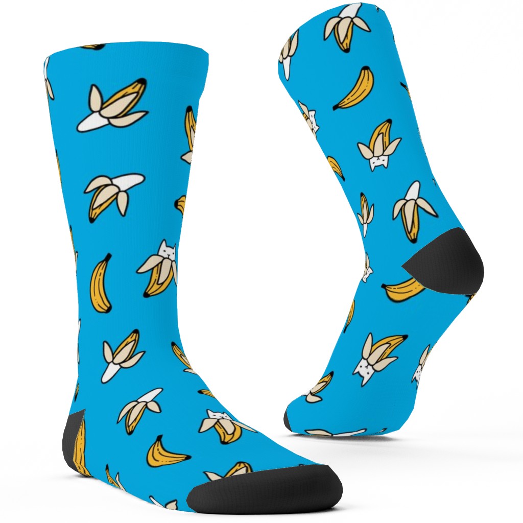 Funny Yummy Banana Cats - Blue Custom Socks, Blue
