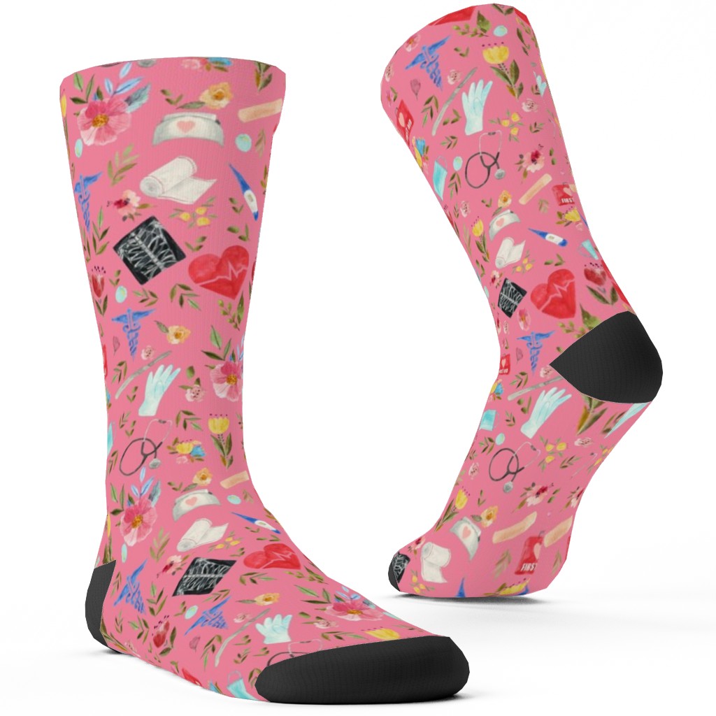 Love To Care Custom Socks, Pink, Wild Posies
