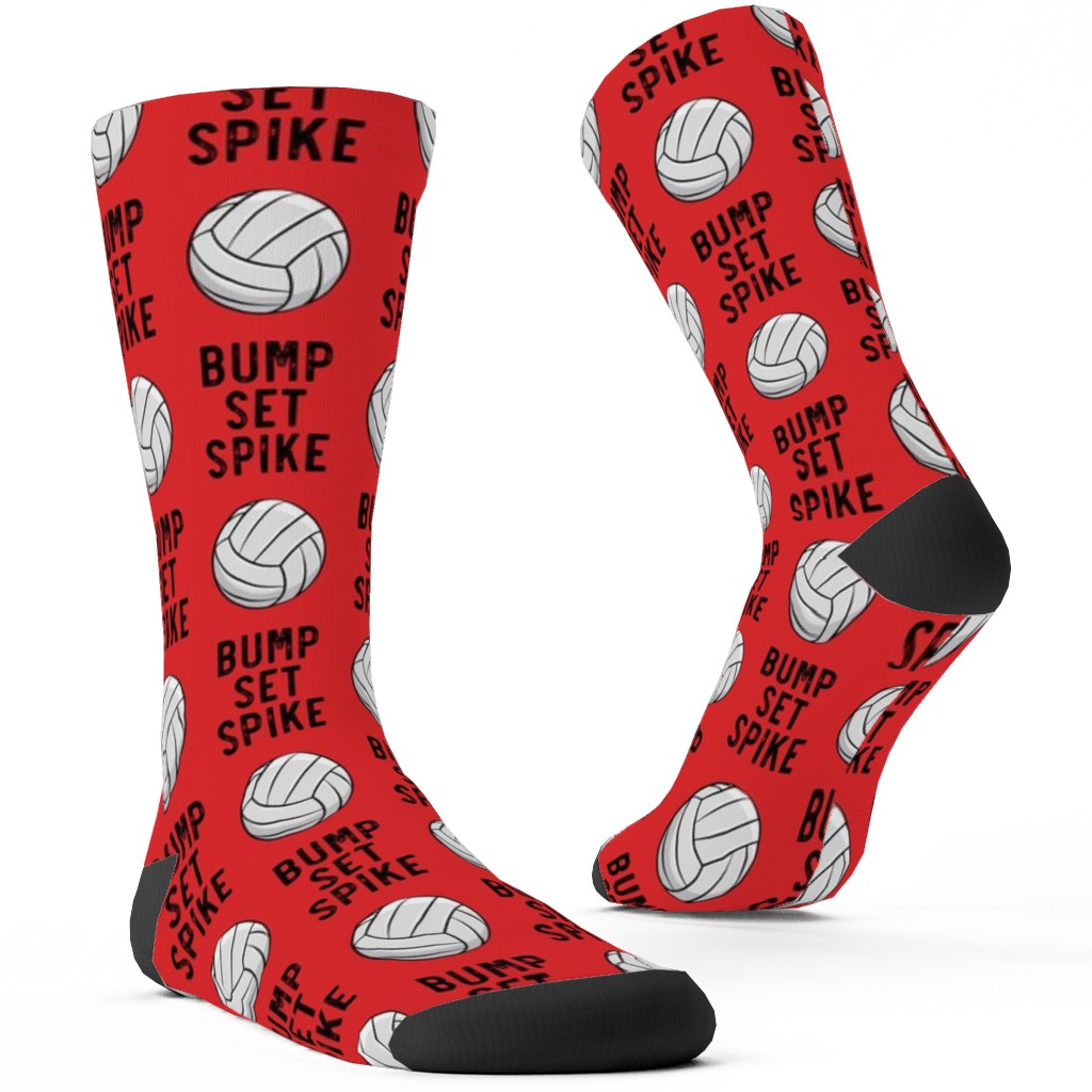 Bump Set Spike Volleyball Custom Socks, Red