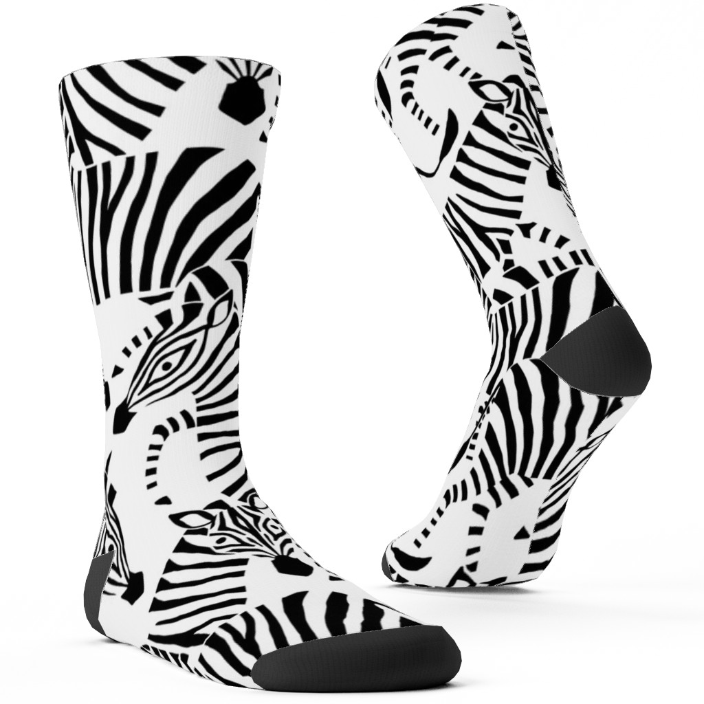 Zebras - Black & White Custom Socks, Black