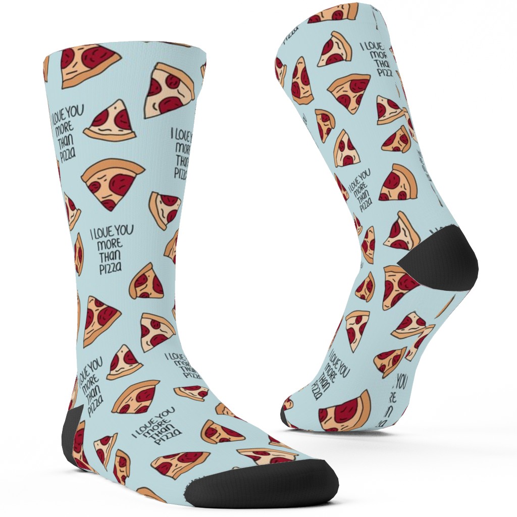 I Love You More Than Pizza Custom Socks, Blue