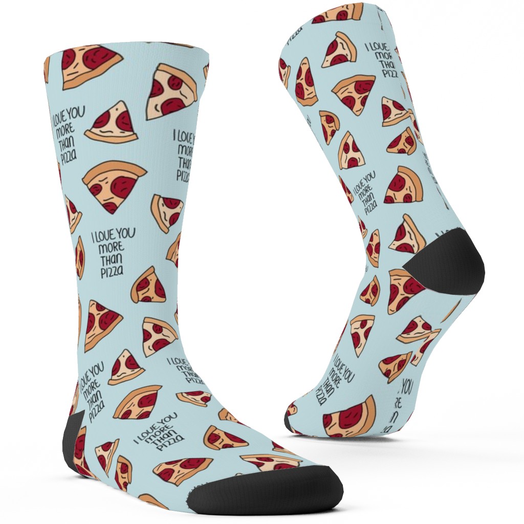 I Love You More Than Pizza Custom Socks, Blue, Coast