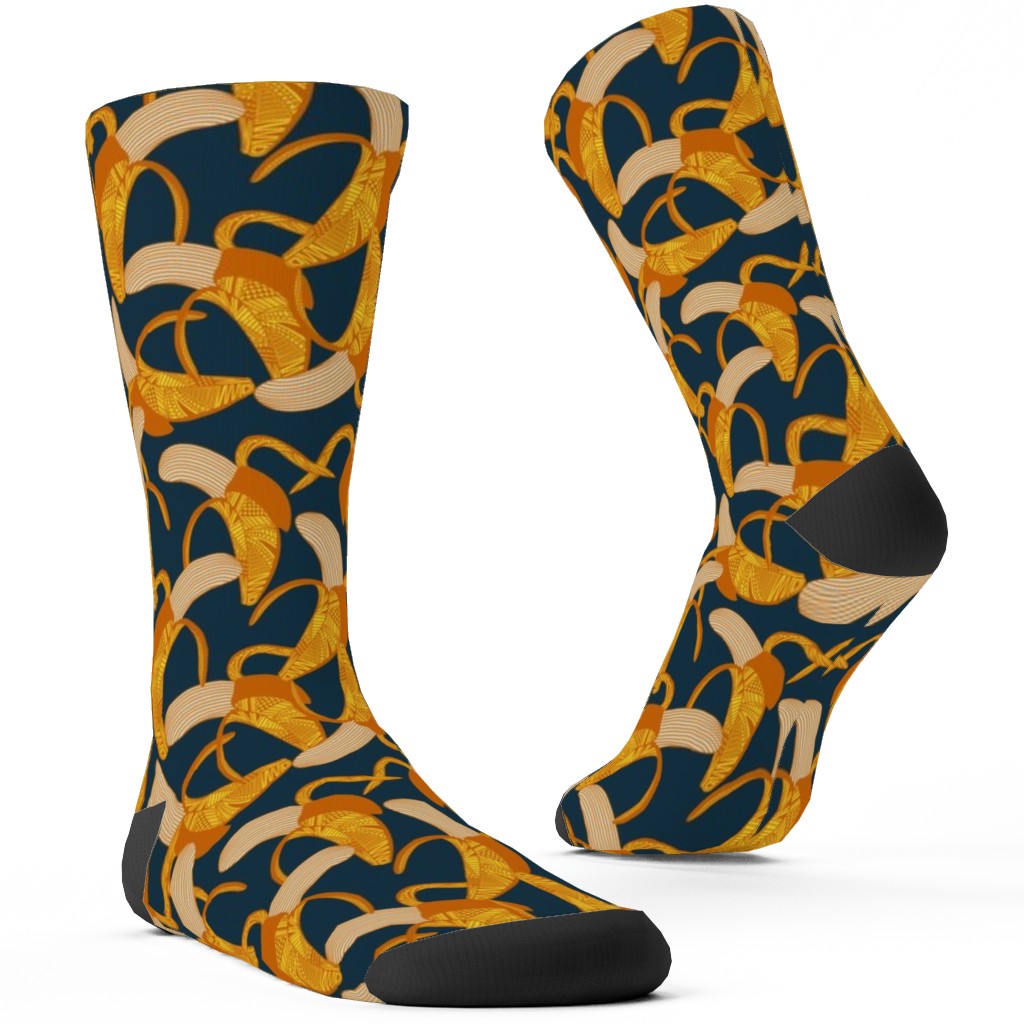 Peeled Banana - Yellow on Navy Custom Socks, Yellow, Classic Yellow