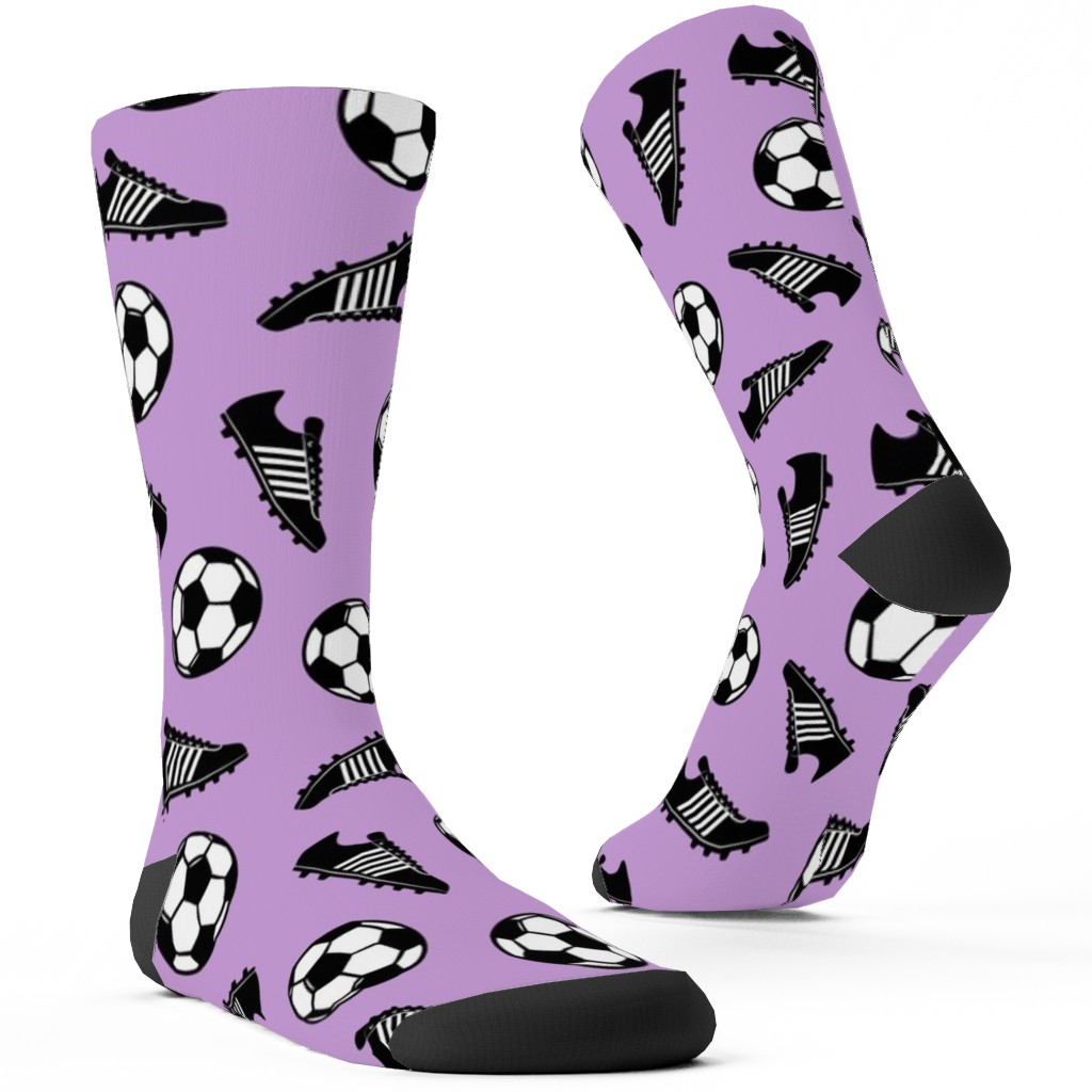 Soccer Balls and Cleats Custom Socks, Purple, Violet
