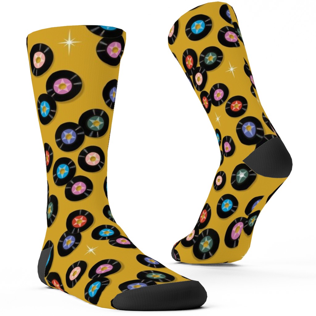 Pop Star Vintage Vinyl Records Custom Socks, Yellow