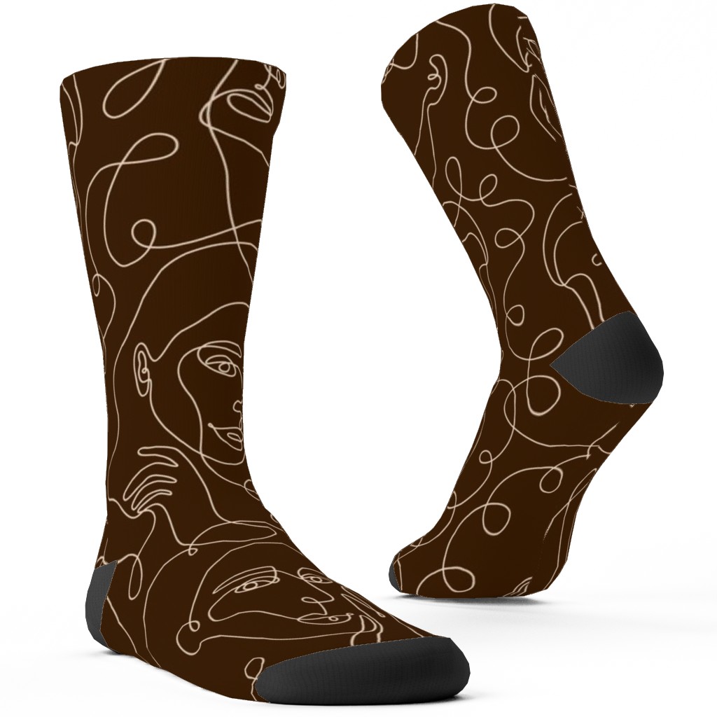 Hand Drawn Women Custom Socks, Brown