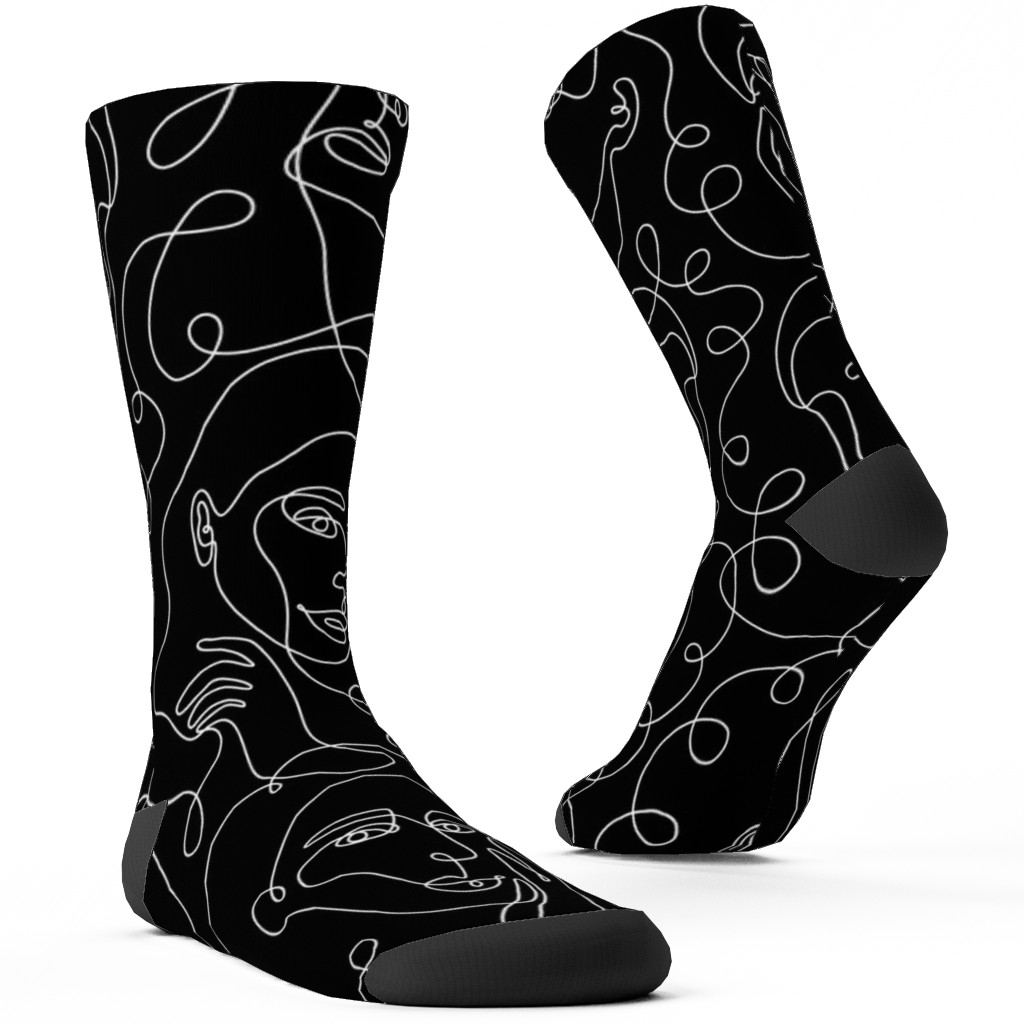 Hand Drawn Women Custom Socks, Black