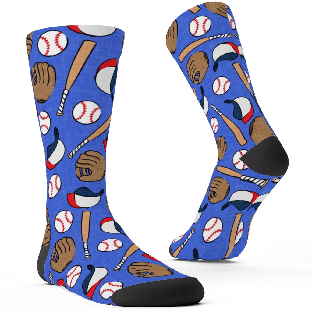 Baseball Bats Mits and Balls Custom Socks, Blue, Gentle Violet
