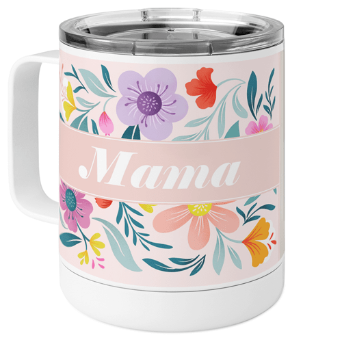Floral Banner Stainless Steel Mug, 10oz, Pink, blush