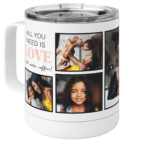 Love Coffee Stainless Steel Mug, 10oz, White