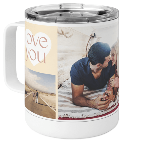 Love You Heart Stainless Steel Mug, 10oz, Beige, sugar