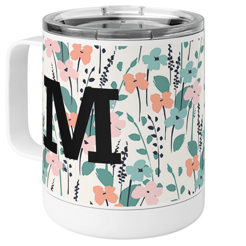Floral Sprigs Custom Text Stainless Steel Mug, 10oz, Multicolor