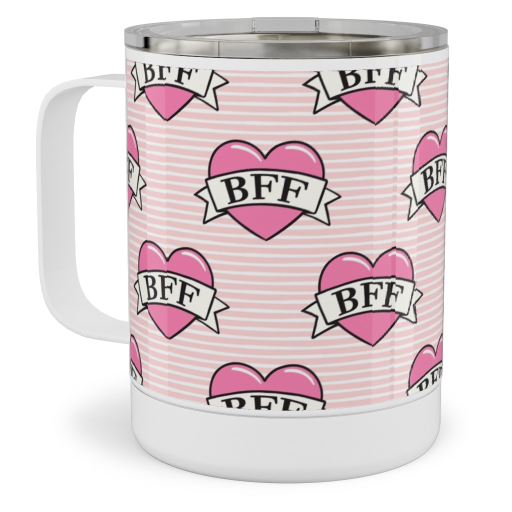 Bff Heart Tattoo Stainless Steel Mug, 10oz, Pink