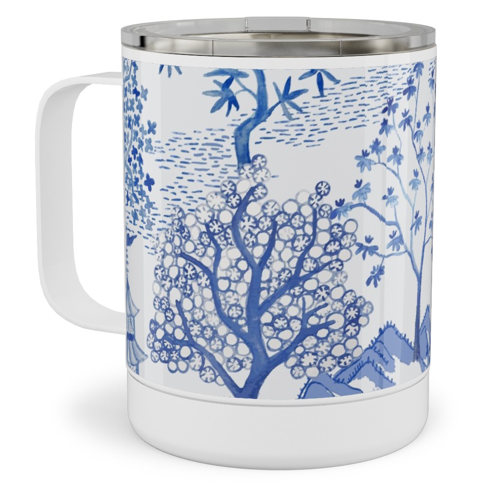 Pagoda Forest - Blue Stainless Steel Mug, 10oz, Blue, True Blue