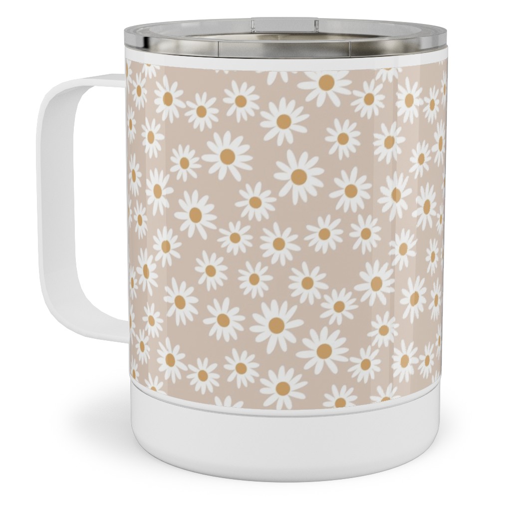 Daisy Print Stainless Steel Mug, 10oz, Beige, Pearl