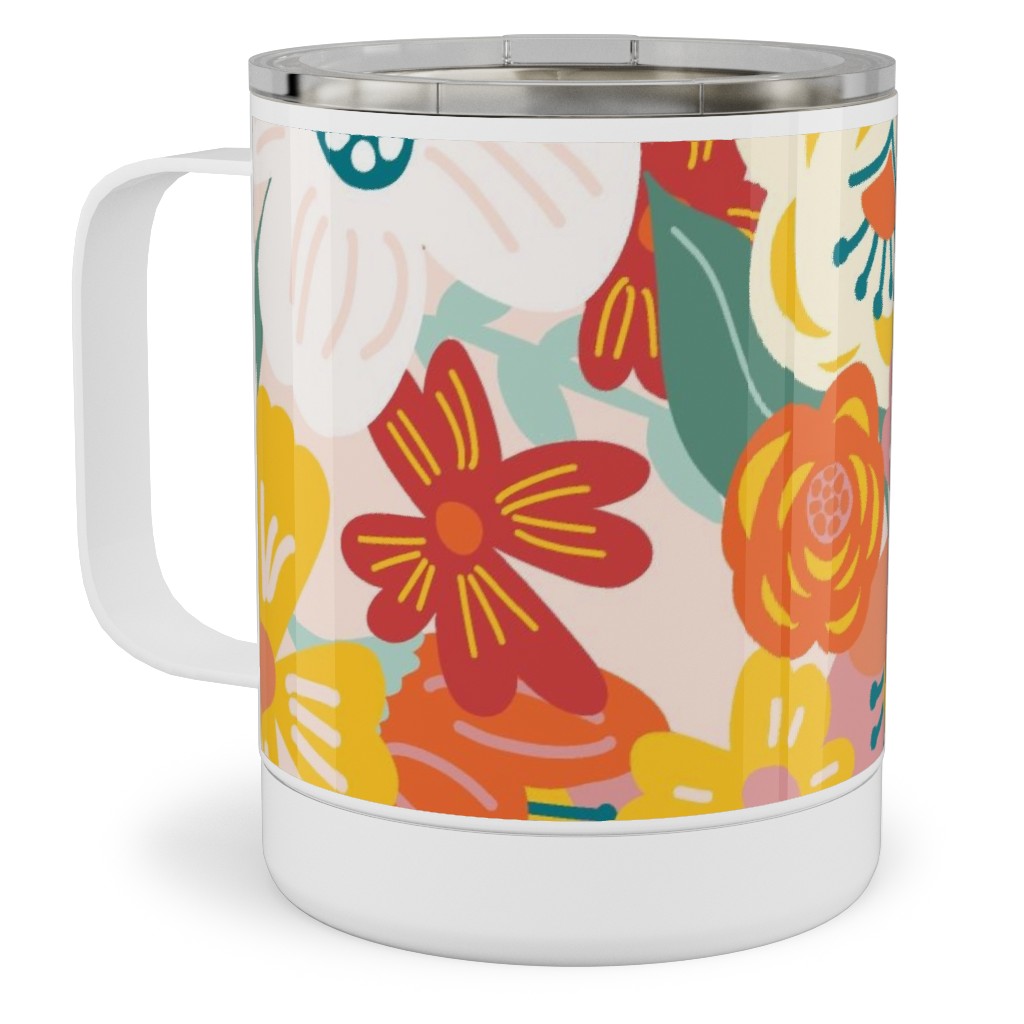 Abstract Flowers Insulated Coffee Mug, 10oz Stainless Steel Travel