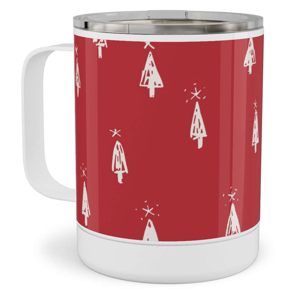 Christmas Trees on Pine Needle Stainless Steel Mug, 10oz, Red, Firecracker