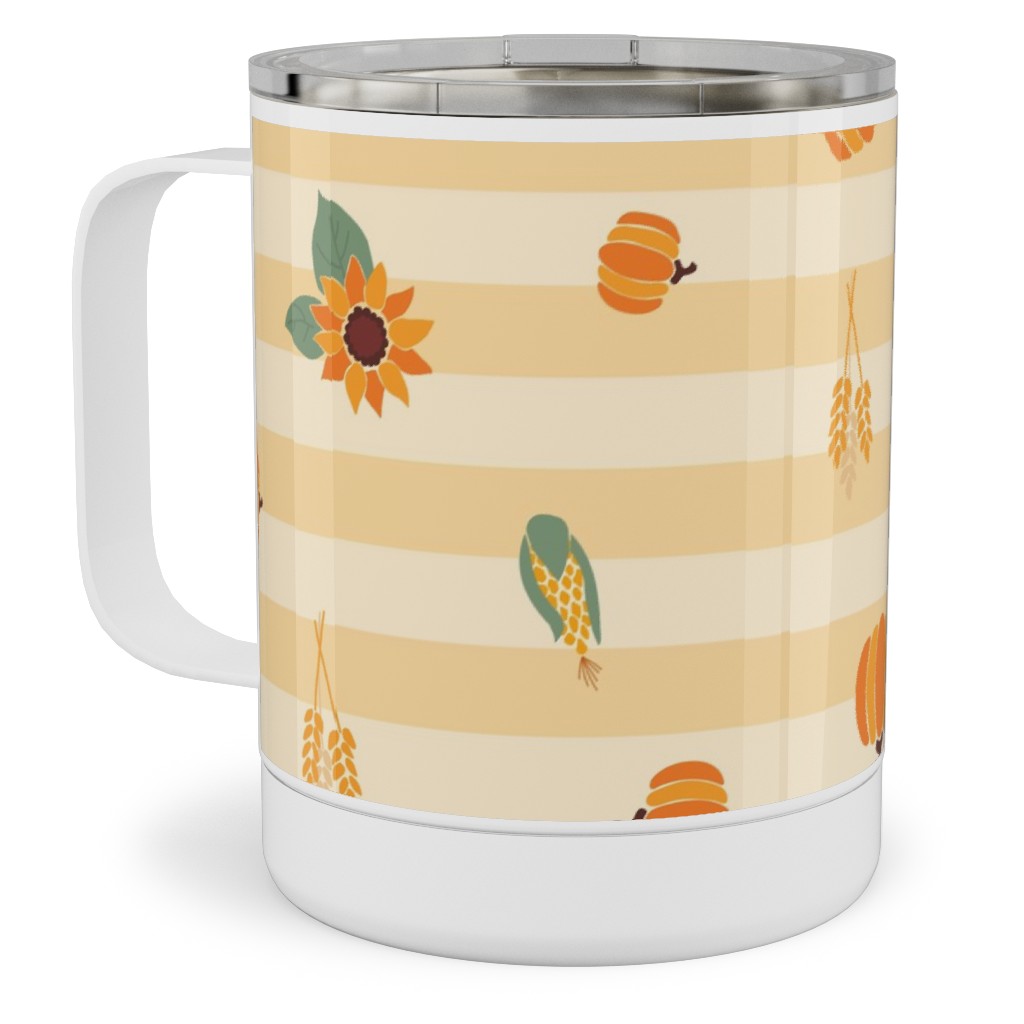 Autumn Nature Stripes - Orange Stainless Steel Mug, 10oz, Orange, Orange