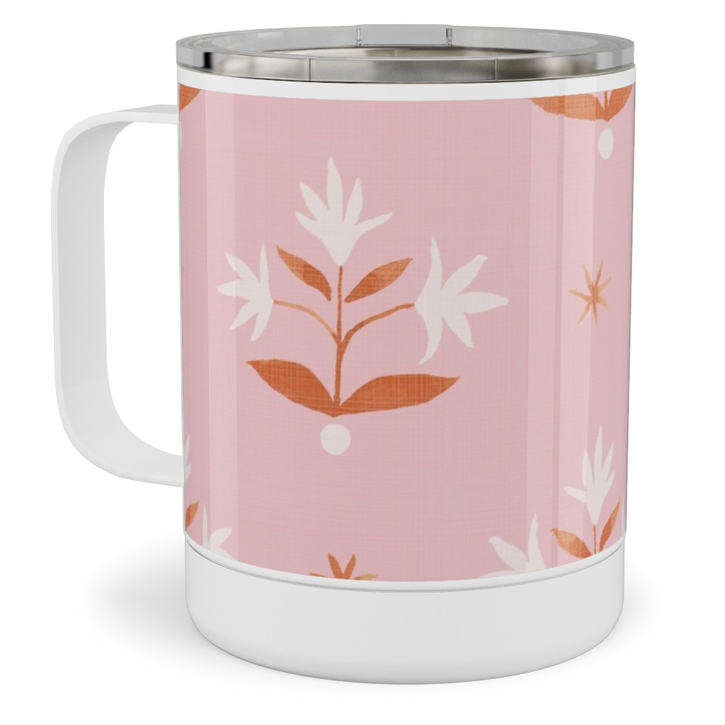 Thistle Stars - Pink and Orange Stainless Steel Mug, 10oz, Pink