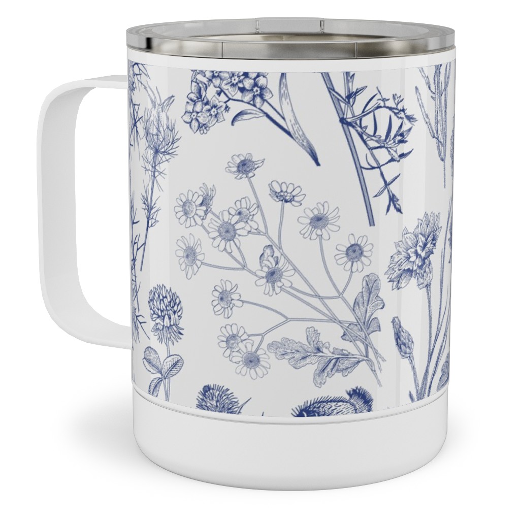 Wild Flowers - Blue Stainless Steel Mug, 10oz, Blue