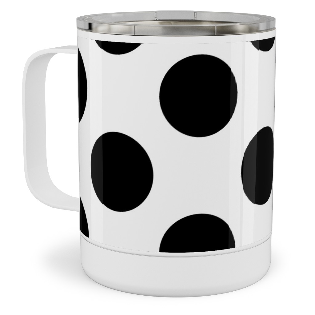 Polka Dot - Black and White Stainless Steel Mug, 10oz, Black