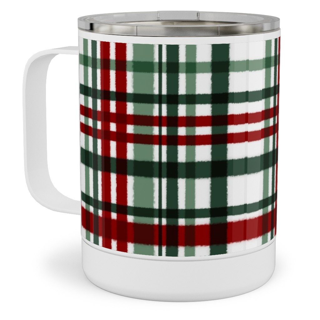 Intricate Plaid Stainless Steel Mug, 10oz, Green, Brown