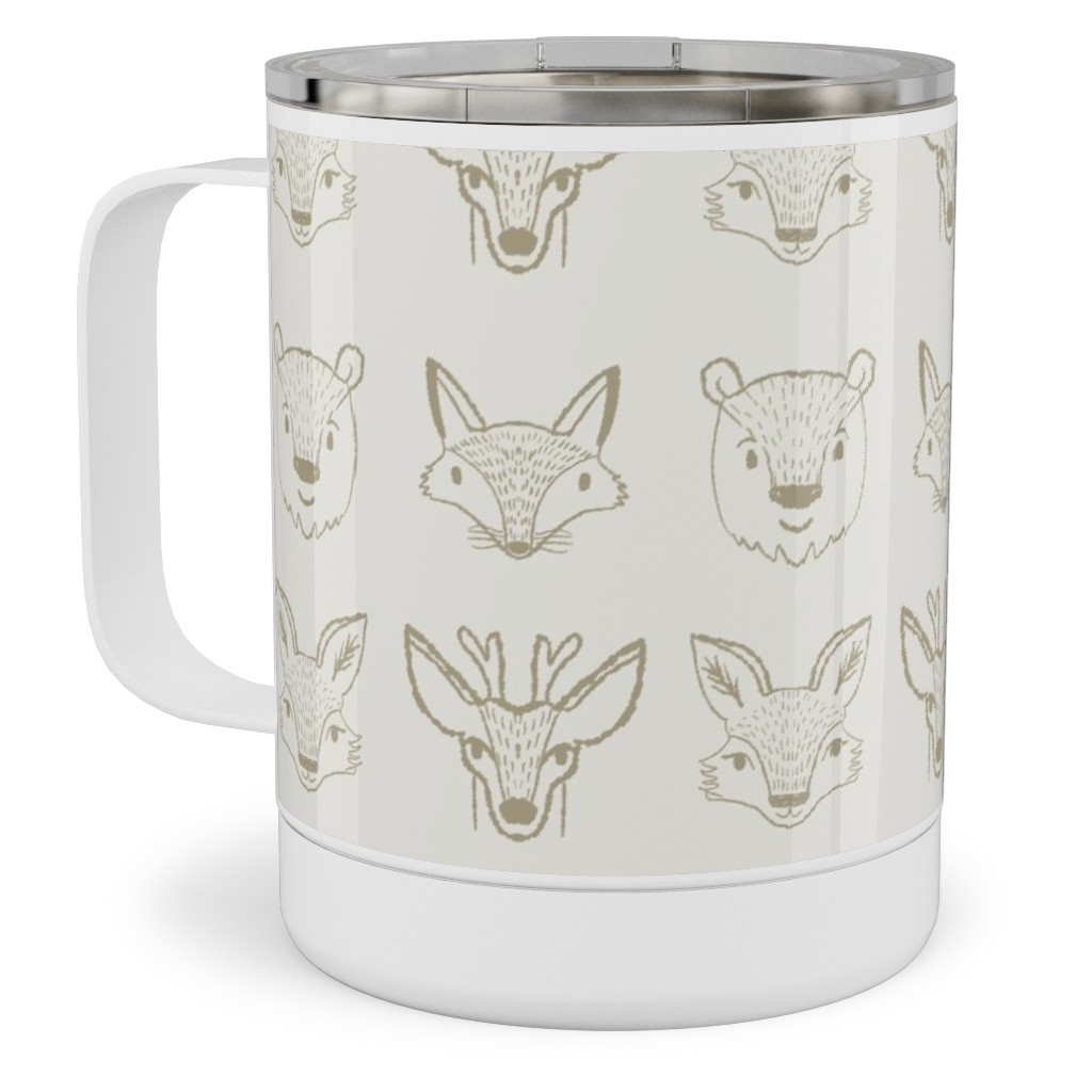 Forest Friends - Neutral Stainless Steel Mug, 10oz, Beige, Pearl