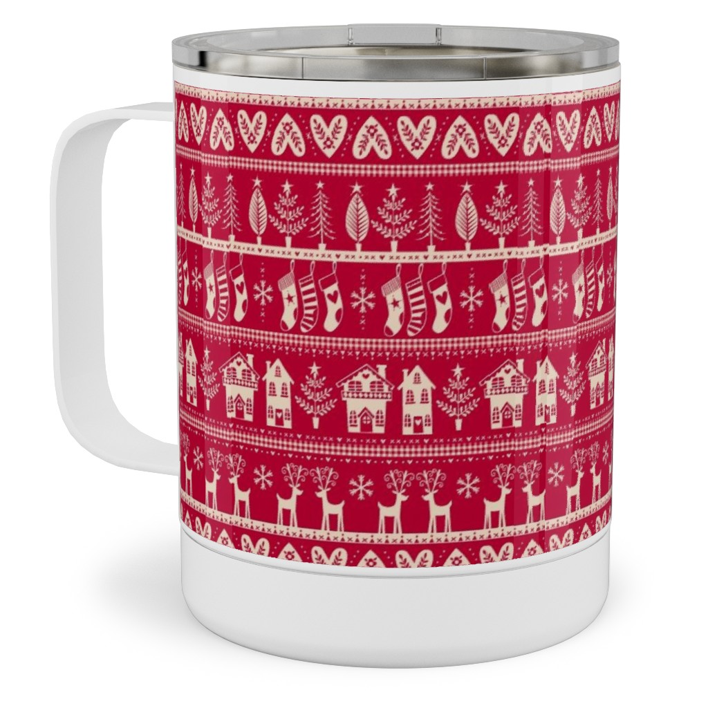 Nordic Vintage Christmas Stainless Steel Mug, 10oz, Red
