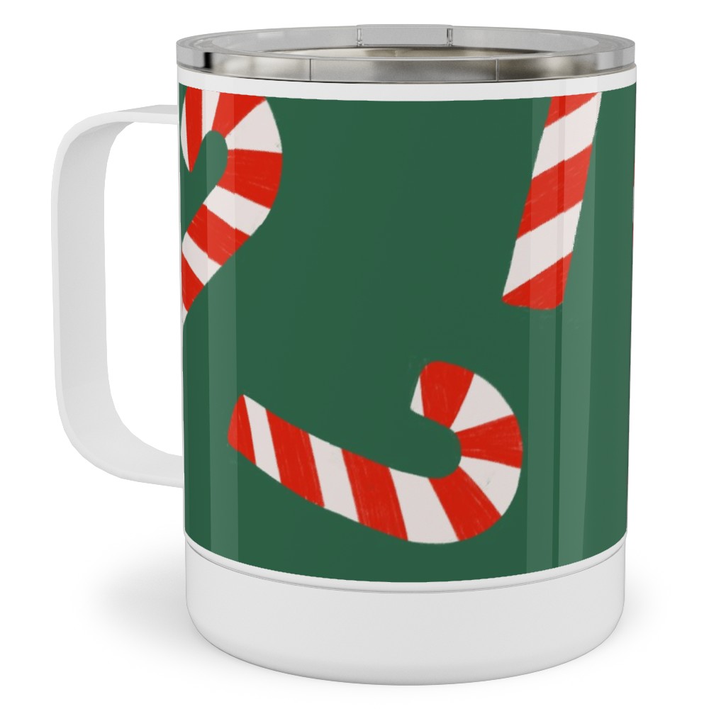 Candy Cane Pattern Stainless Steel Mug, 10oz, Green, Classic Green