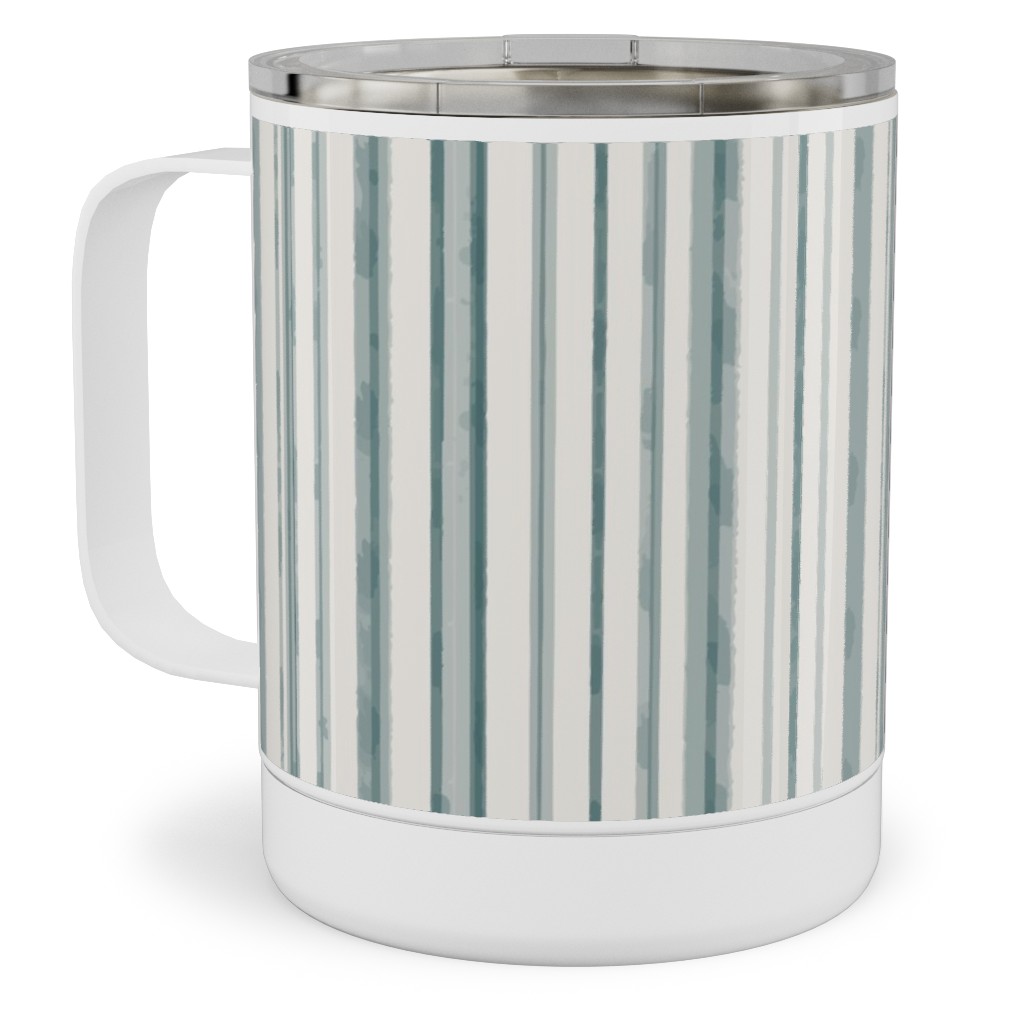 Dreamy Watercolor Stripe Stainless Steel Mug, 10oz, Green, Desert Green