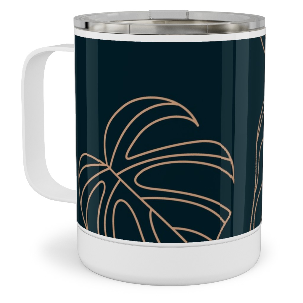 Minimalist Monstera Leaves - Dark Stainless Steel Mug, 10oz, Blue, True Blue