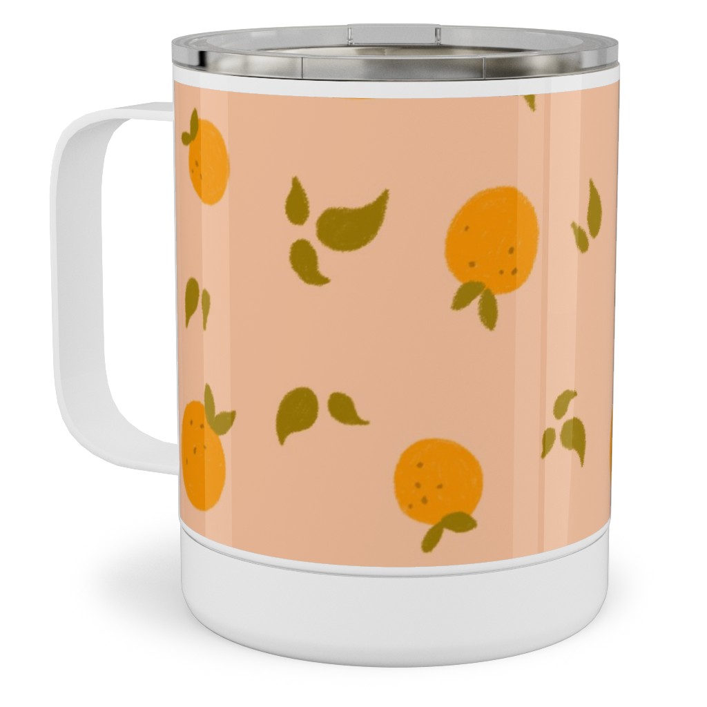 Oranges & Leaves on Peach Stainless Steel Mug, 10oz, Orange, Orange
